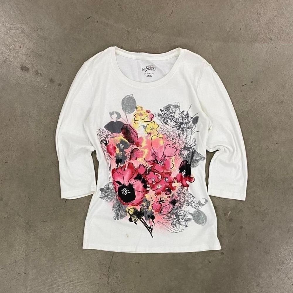intage‎ Y2K Womens Floral Flowers Art Longsleeve Shirt Size M